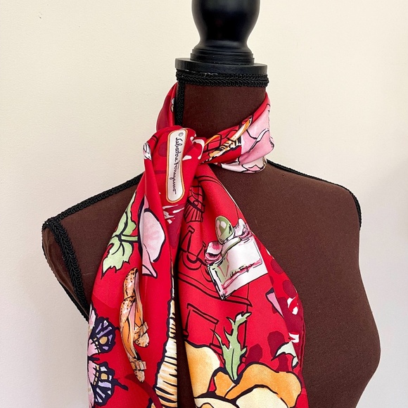 Salvatore Ferragamo Scarf Icons Red Multicolor Silk Wrap - Picture 11 of 16